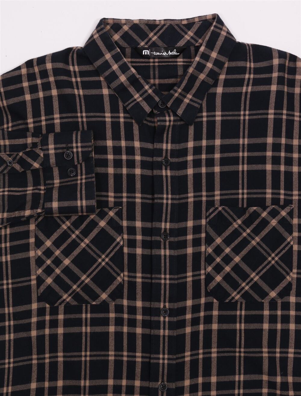 Travis Mathew Black Brown Plaid Button Up Flannel Shirt Large